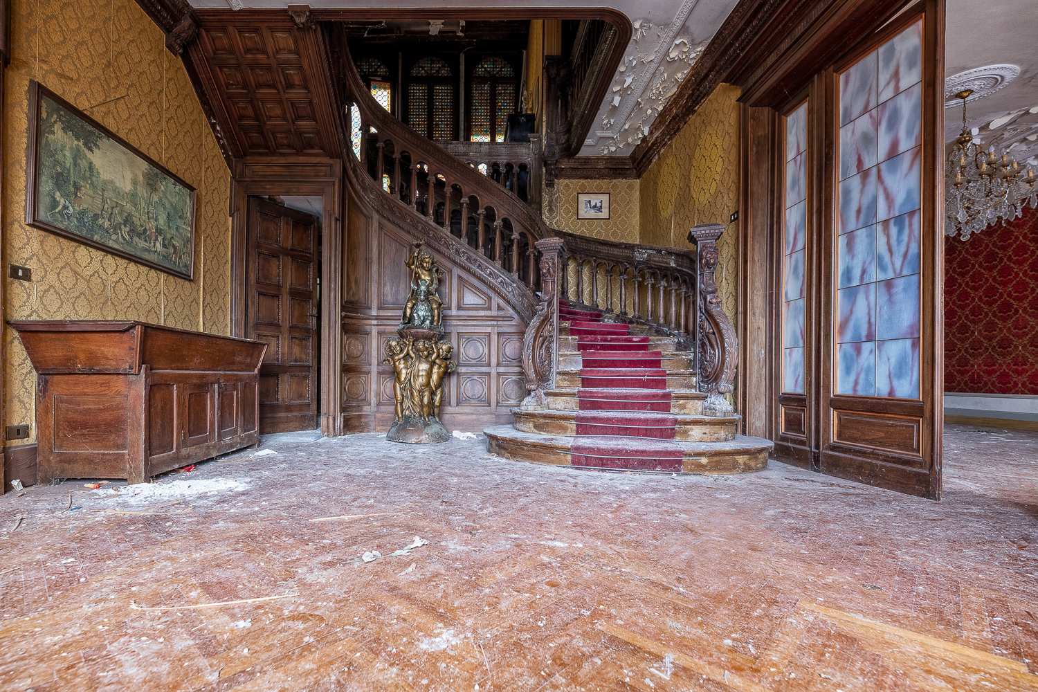 The Red Staircase of an Abandoned Villa in Italy