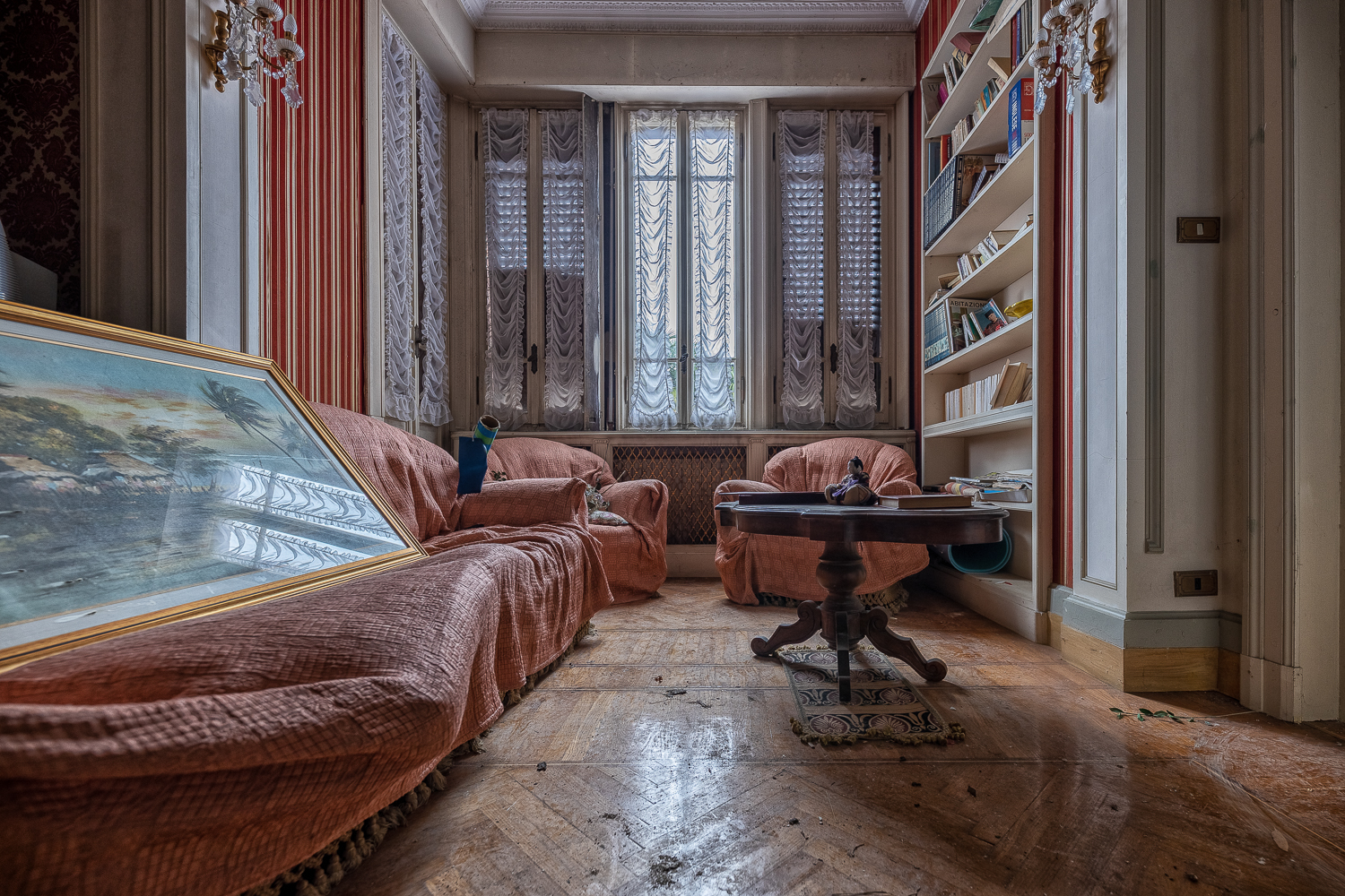 The Red Staircase of an Abandoned Villa in Italy