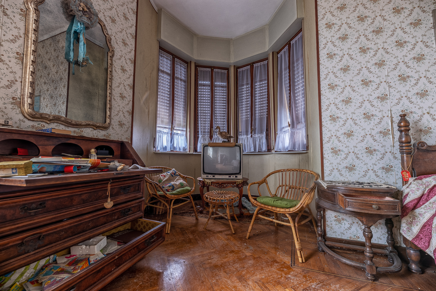 The Red Staircase of an Abandoned Villa in Italy