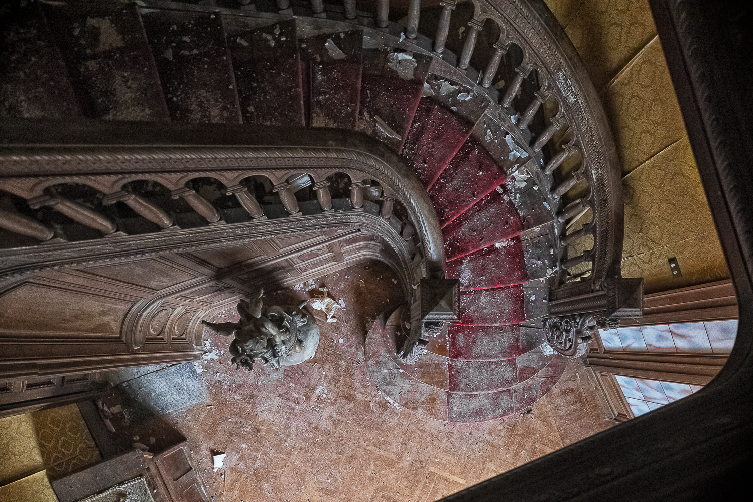 The Red Staircase of an Abandoned Villa in Italy