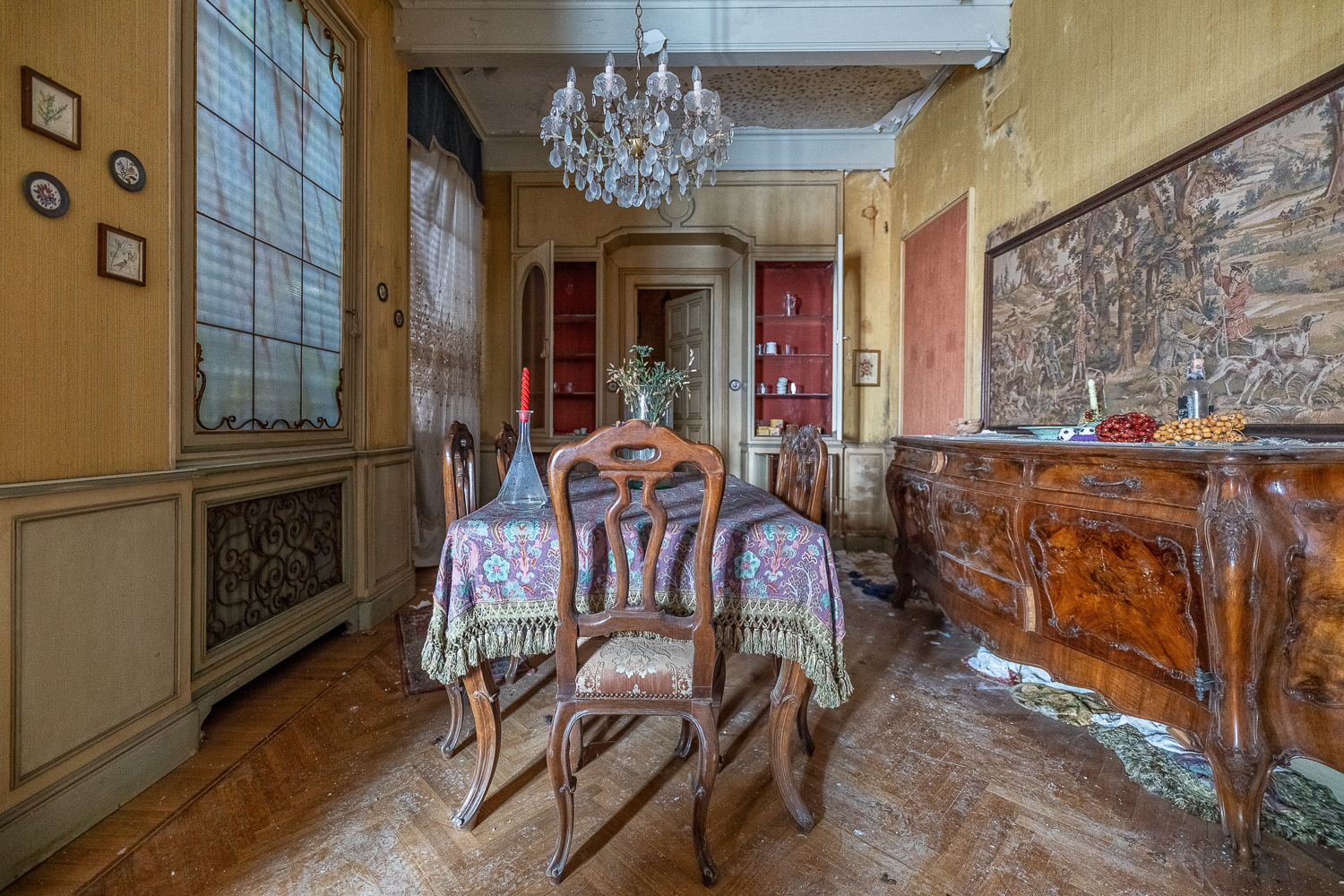 The Red Staircase of an Abandoned Villa in Italy