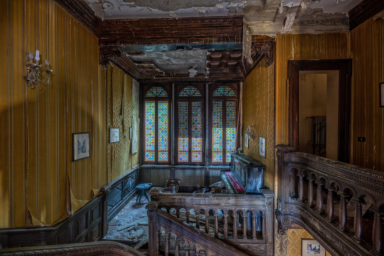 The Red Staircase of an Abandoned Villa in Italy