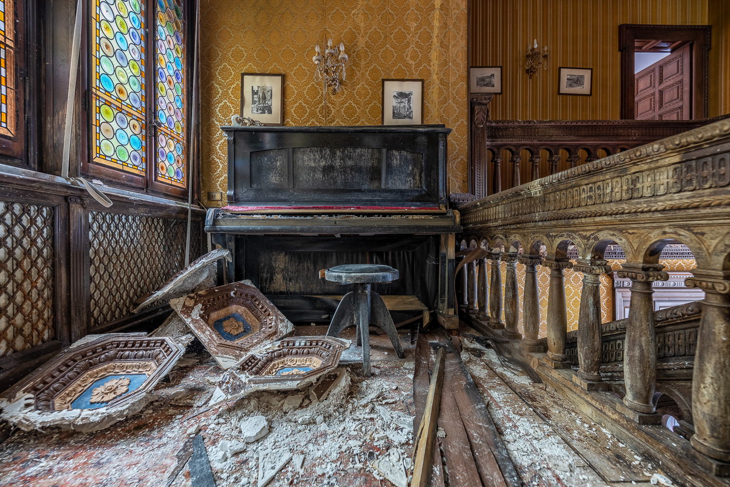 The Red Staircase of an Abandoned Villa in Italy