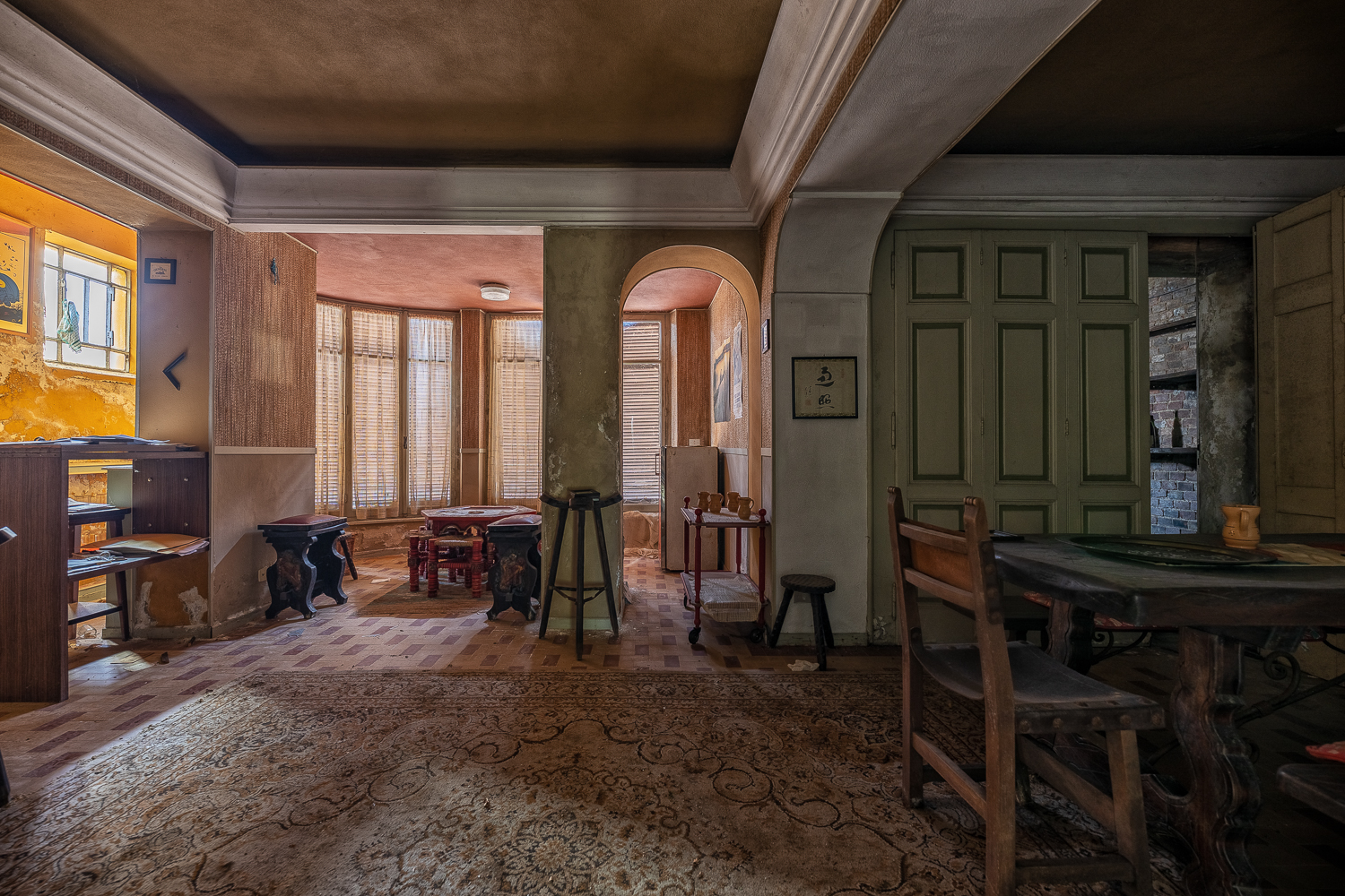 The Red Staircase of an Abandoned Villa in Italy