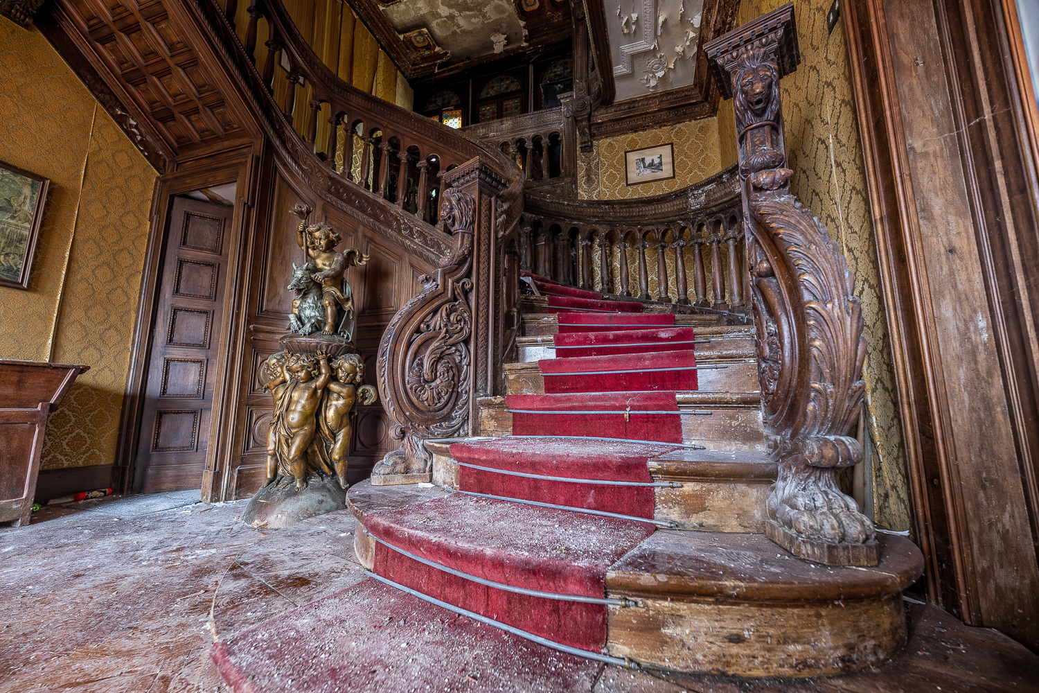 The Red Staircase of an Abandoned Villa in Italy