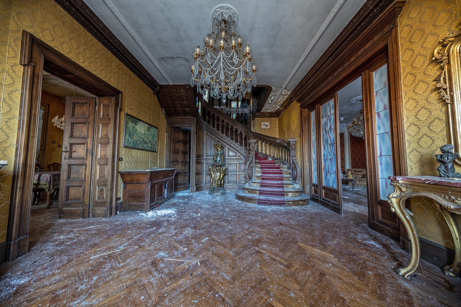 The Red Staircase of an Abandoned Villa in Italy