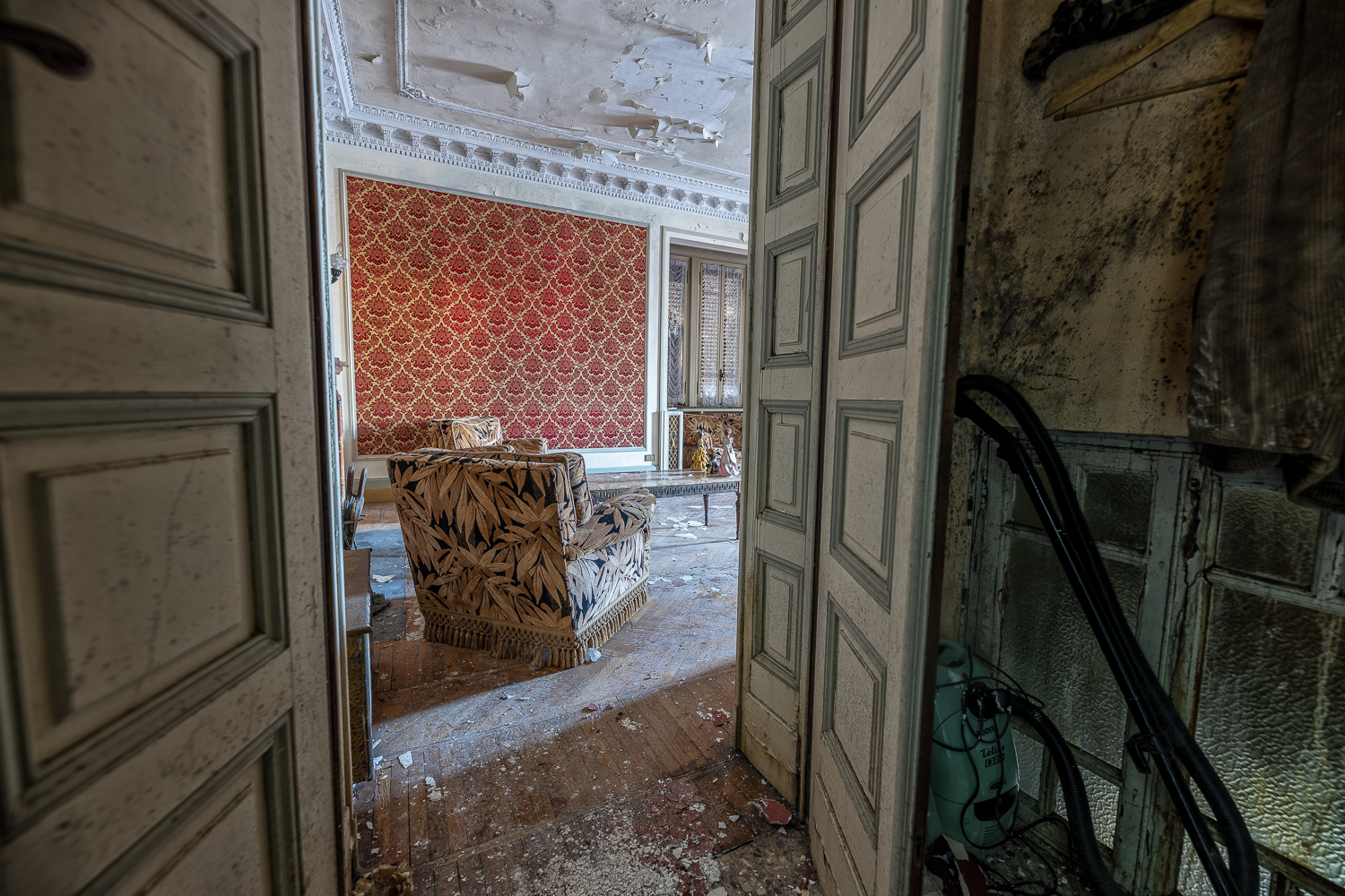 The Red Staircase of an Abandoned Villa in Italy